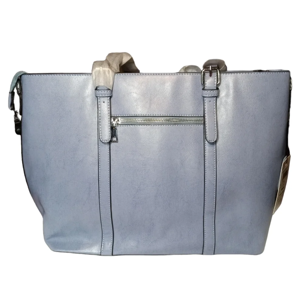 NWT Bromen Light Blue Faux Leather Laptop Bag